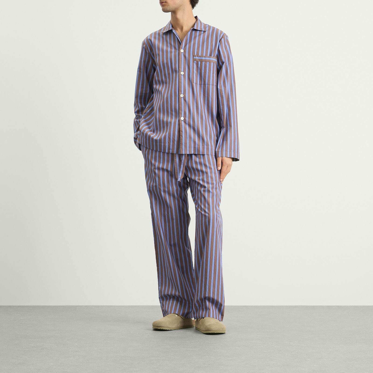 Tekla Fabrics Sleep Shirt in Chestnut Stripes