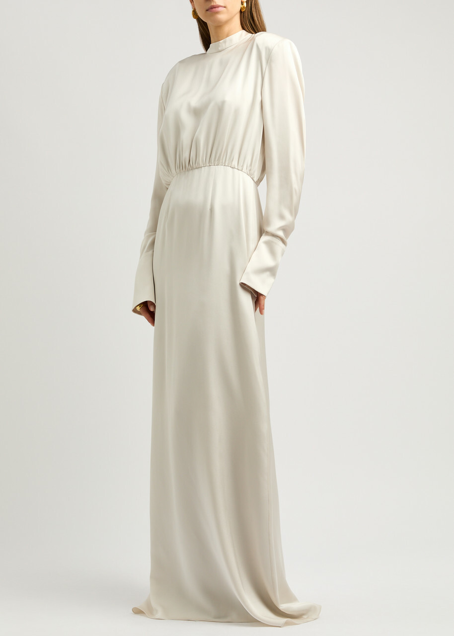 magda butrym beige dress Sleeveless dress with draped neckline in beige