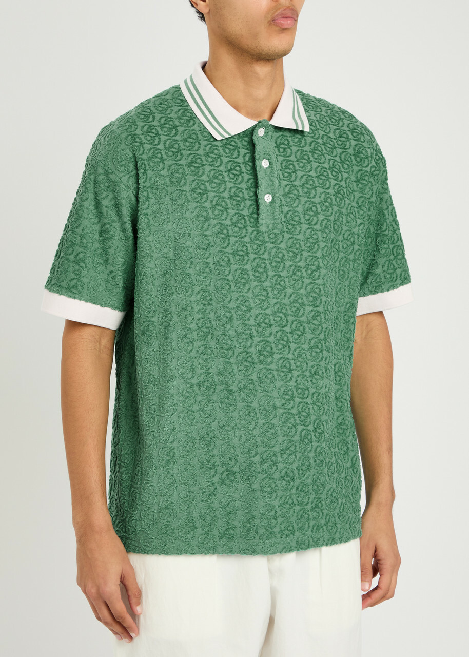 DRÔLE DE Monsieur Mono Jacquard Towelling Cotton Polo Shirt Green