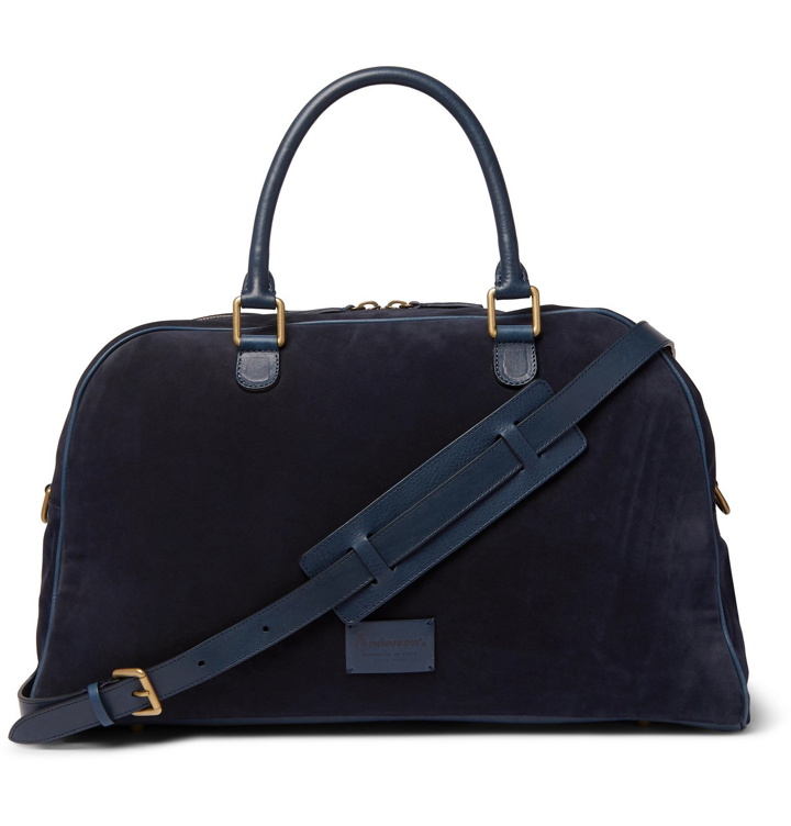 Photo: Anderson's - Leather-Trimmed Suede Holdall - Blue