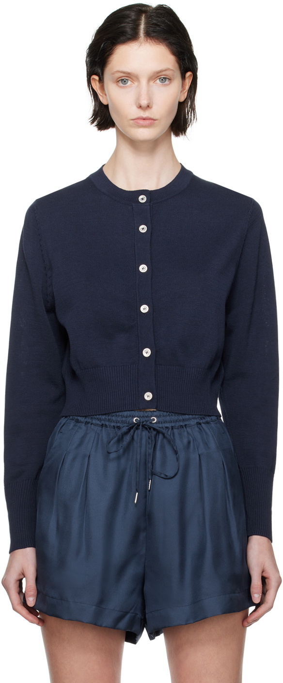 Silk Laundry Navy Cropped Cardigan