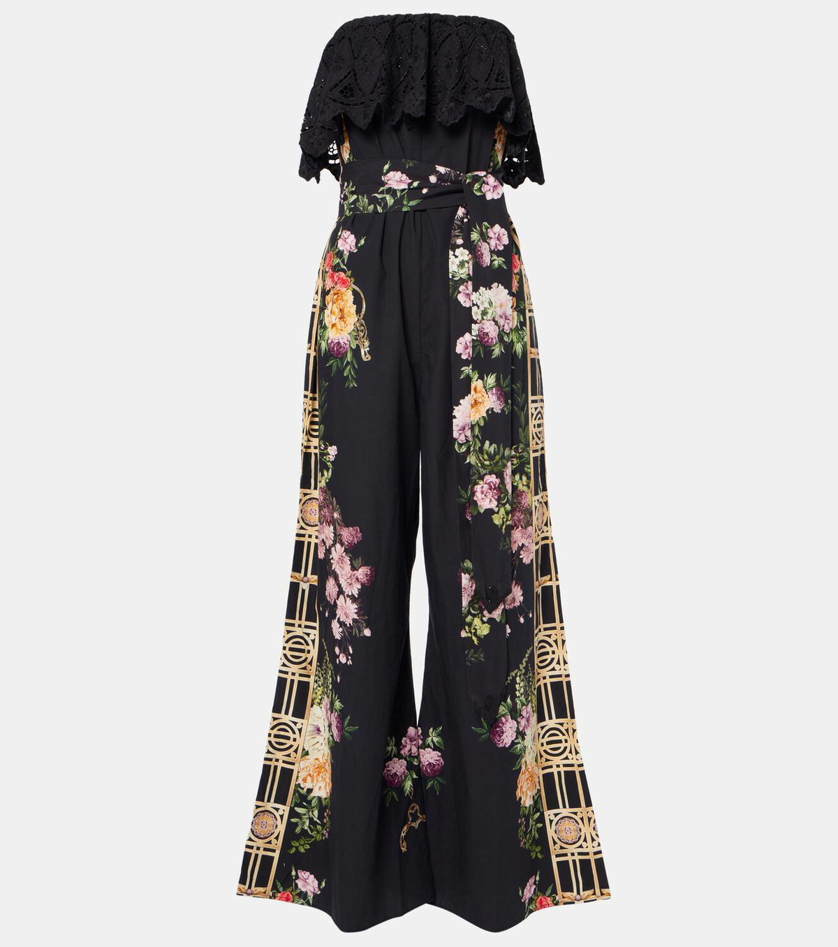 Camilla Floral ruffled strapless cotton jumpsuit