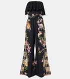 Camilla Floral ruffled strapless cotton jumpsuit