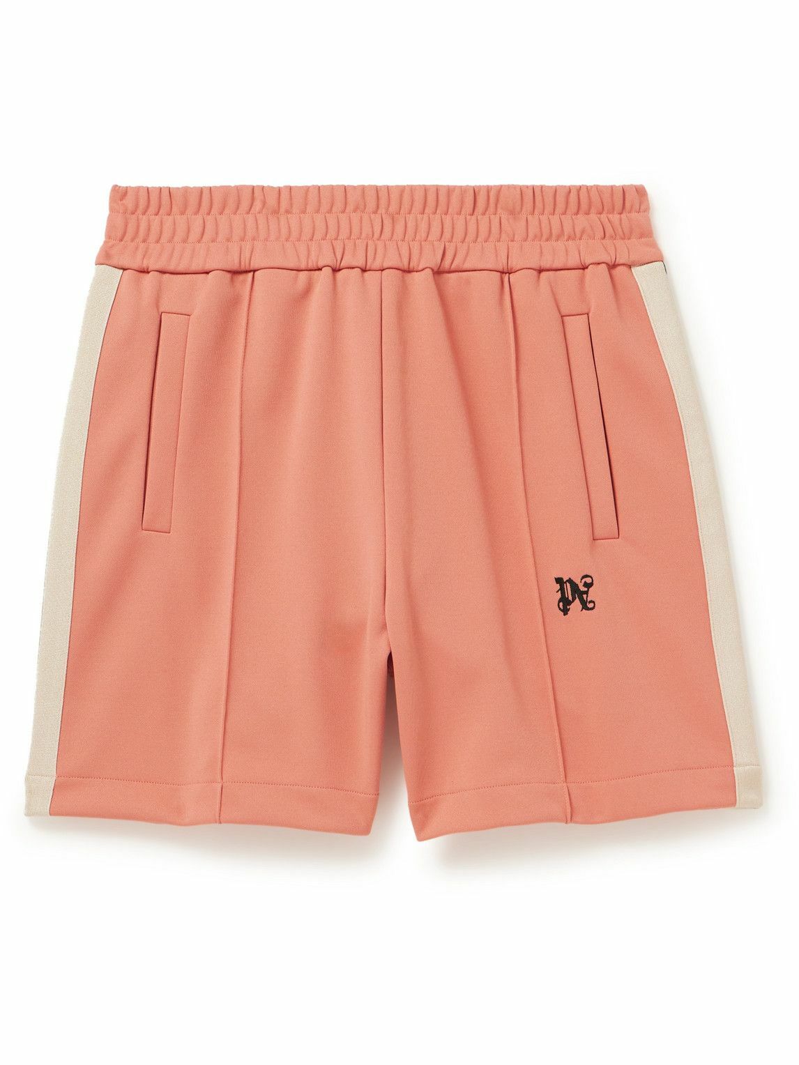 Photo: Palm Angels - Wide-Leg Logo-Embroidered Striped Jersey Shorts - Pink