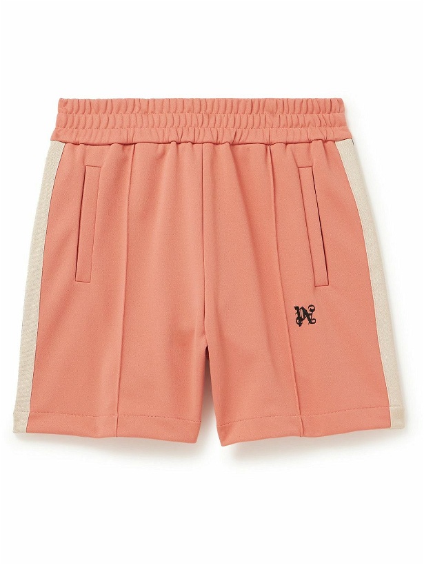 Photo: Palm Angels - Wide-Leg Logo-Embroidered Striped Jersey Shorts - Pink