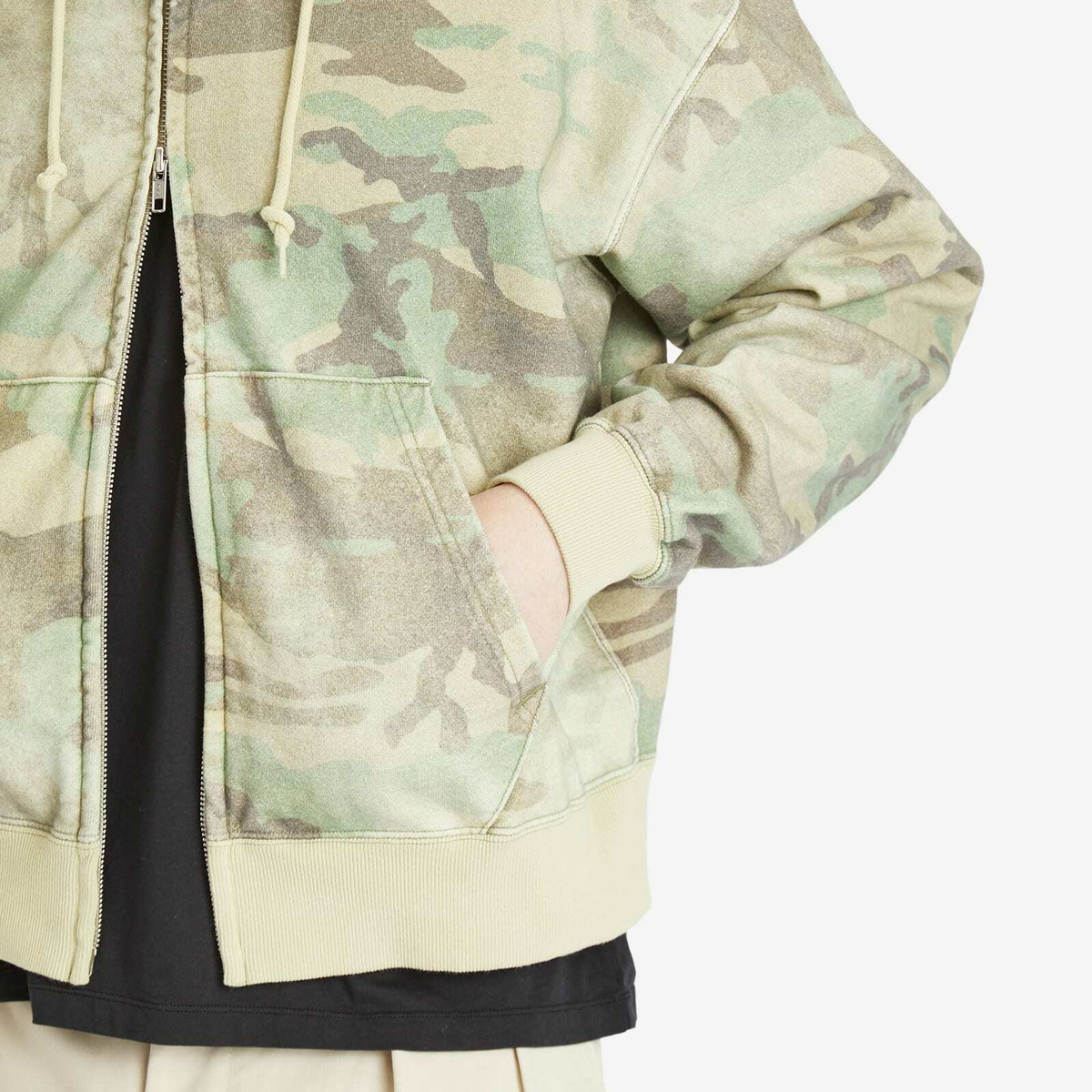 BEAMS Men's Faded Print Zip Up Hoodie in Woodland
