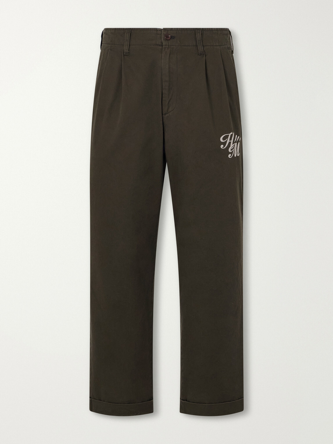 Human Made - Tapered Logo-Embroidered Pleated Cotton-Twill Trousers - Green