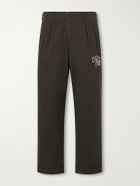 Human Made - Tapered Logo-Embroidered Pleated Cotton-Twill Trousers - Green