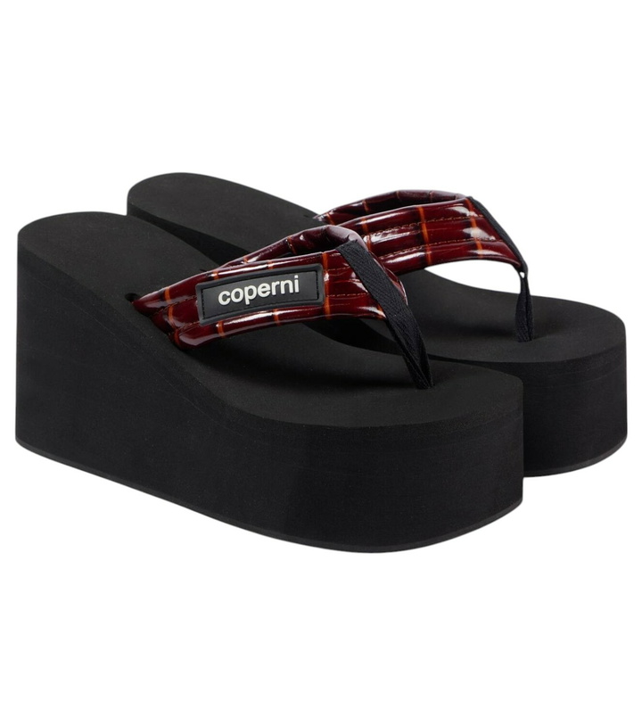 Photo: Coperni Logo leather platform thong sandals