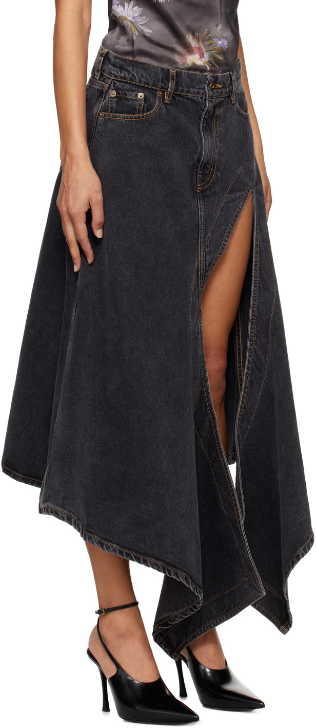 Y/Project Black Cut Out Denim Midi Skirt