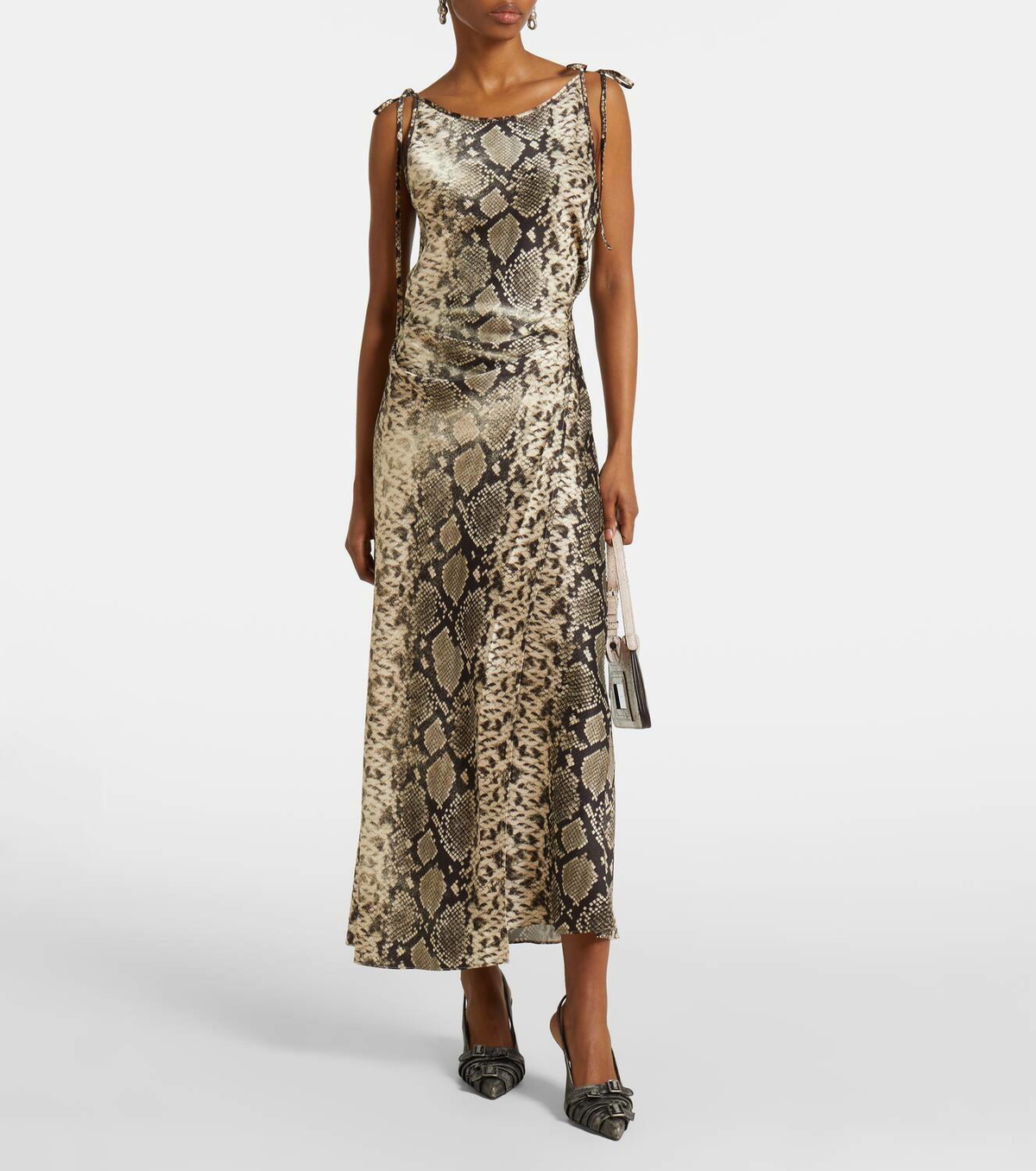 knee length dresses for ladies She's A Queen PU Midi Dress Tan Snake