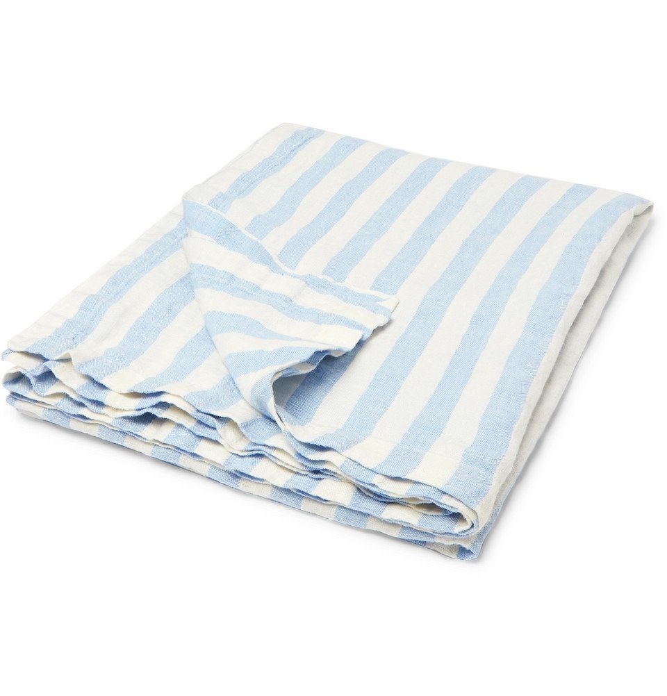 Photo: Onia - Striped Linen Beach Blanket - Blue
