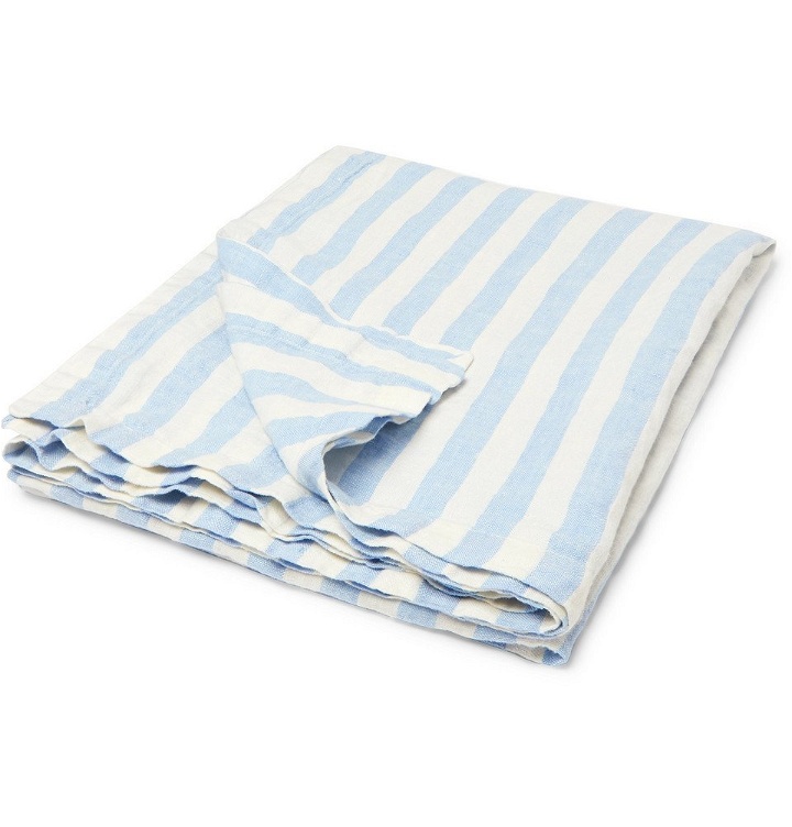 Photo: Onia - Striped Linen Beach Blanket - Blue