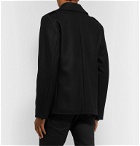 SAINT LAURENT - Leather-Trimmed Double-Breasted Virgin Wool Peacoat - Black