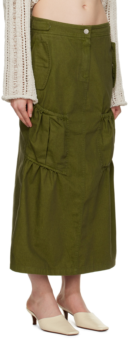 TheOpen Product Green Gathered Denim Maxi Skirt