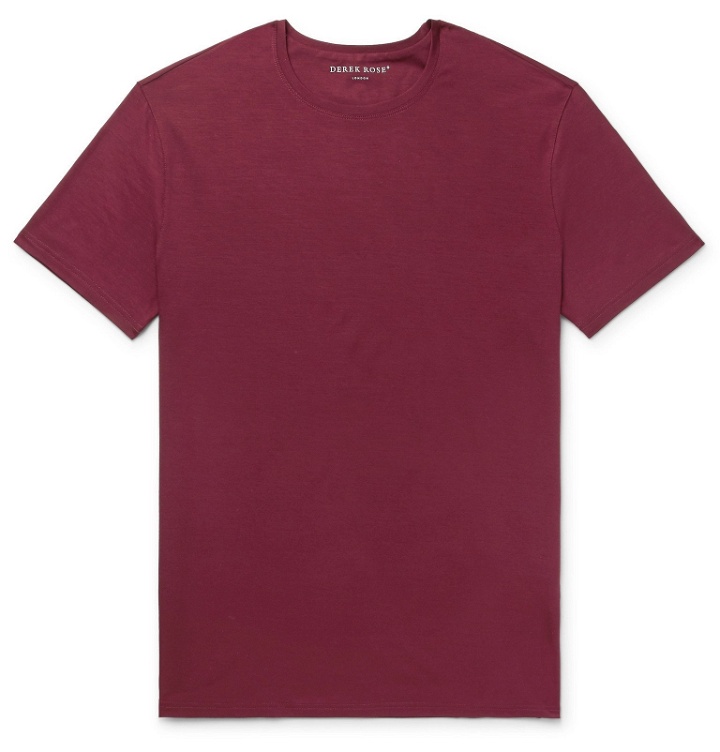 Photo: Derek Rose - Basel Stretch-Micro Modal Jersey T-Shirt - Burgundy