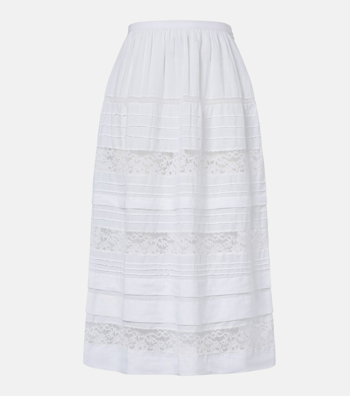 Dôen Sidra lace-trimmed ramie midi skirt