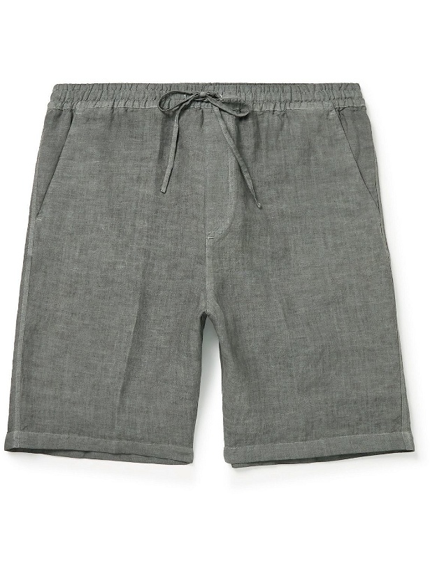 Photo: 120% - Straight-Leg Linen-Gauze Drawstring Bermuda Shorts - Gray