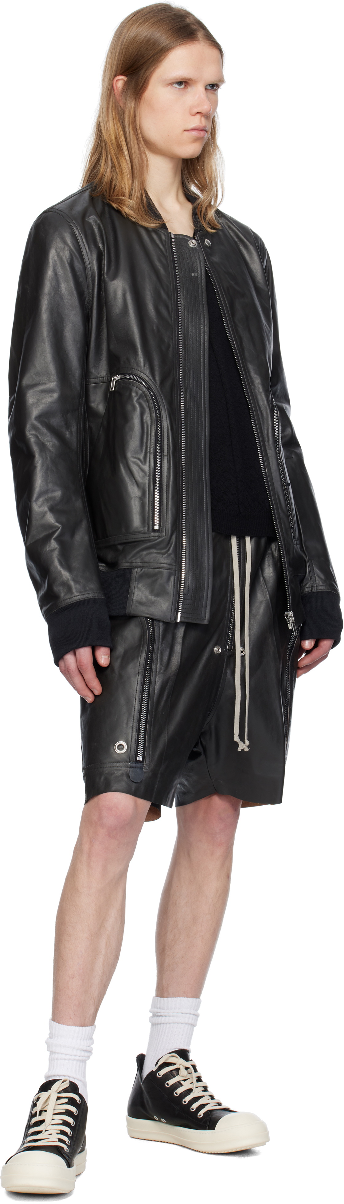 Rick Owens Black Hollywood Bauhaus Leather Flight Jacket