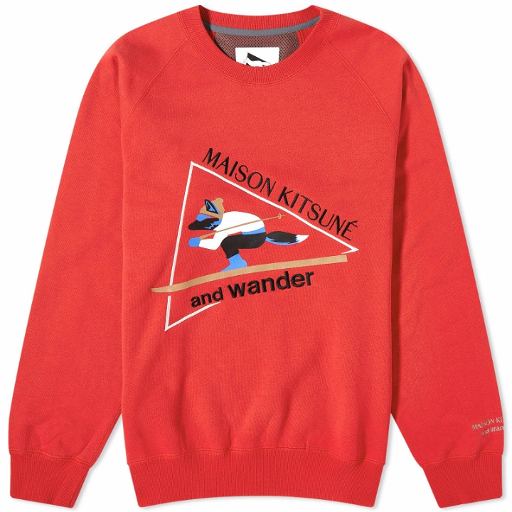 Photo: And Wander Men's x Maison Kitsuné Crew Sweat in Red