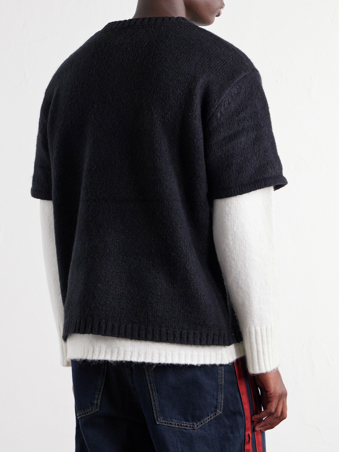 NAHMIAS - Two-Tone Layered Brushed Sweater - Black