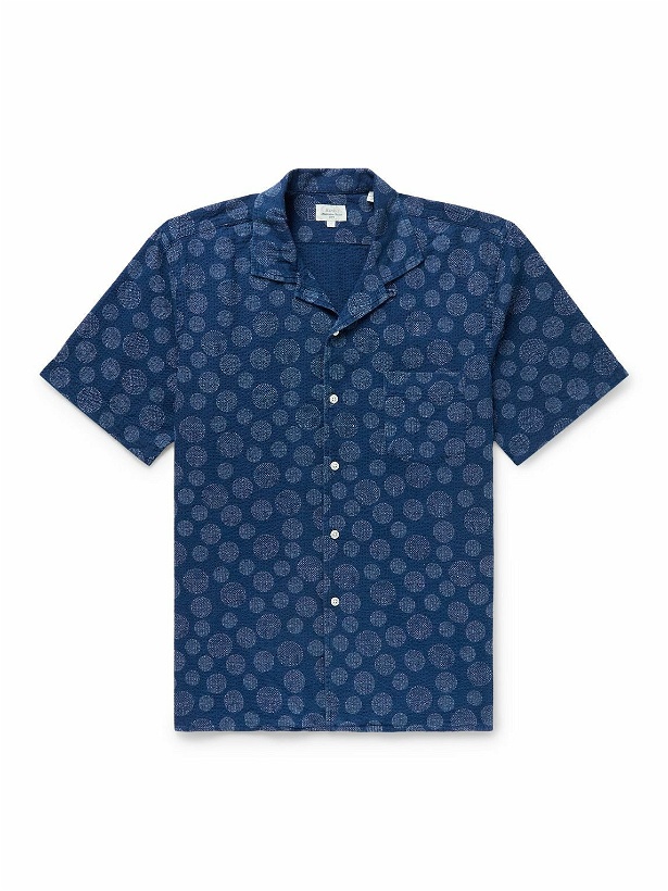 Photo: Hartford - Palm Mc Pat Convertible-Collar Printed Cotton-Seersucker Shirt - Blue