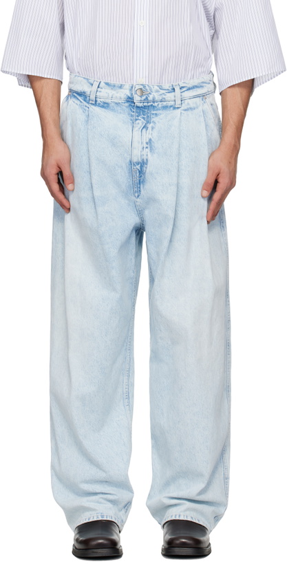Photo: Hed Mayner Blue Light Wash Pleated Jeans