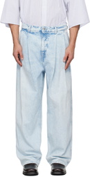 Hed Mayner Blue Light Wash Pleated Jeans