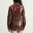 Diesel Women's L-Egend Patent Cropped Jacket with Belt in Burgundy