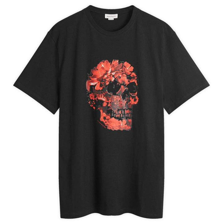 Photo: Alexander McQueen Men's Waxed Floral Skull Print T-Shirt in Black/Red