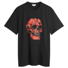 Alexander McQueen Men's Waxed Floral Skull Print T-Shirt in Black/Red