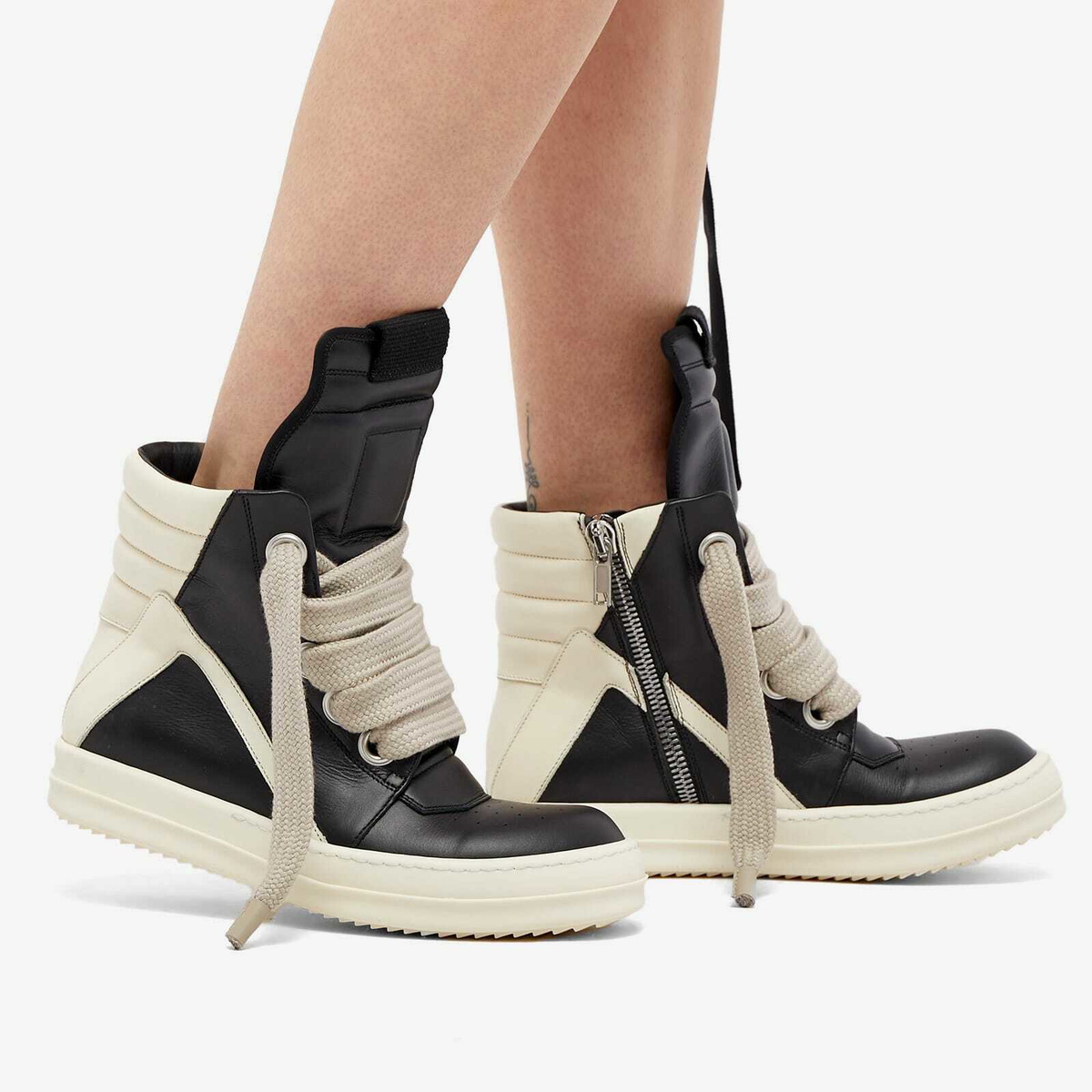 Rick Owens Women's Geobasket Sneakers in Black/Milk Rick Owens