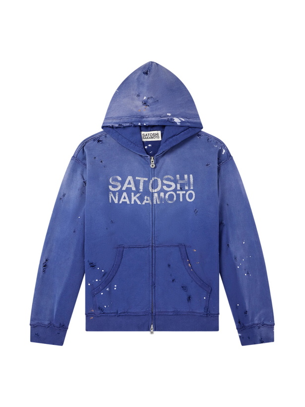 Photo: Satoshi Nakamoto - Luke Logo-Printed Cotton-Fleece Zip-Up Hoodie - Blue
