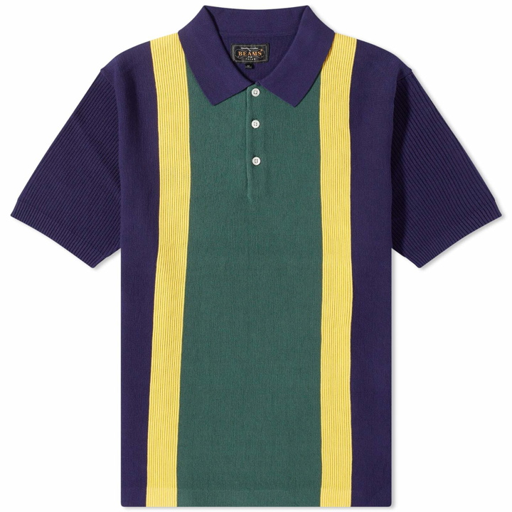 Photo: Beams Plus Men's Stripe Knitted Polo Shirt in Navy