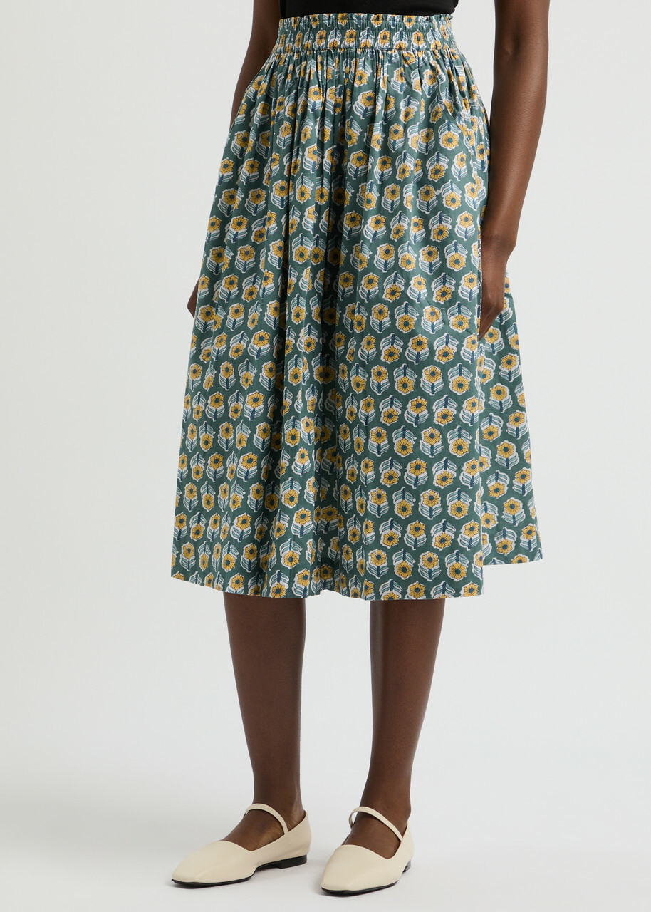 Skall Studio Ginny Floral-print Cotton Midi Skirt Multicoloured 1