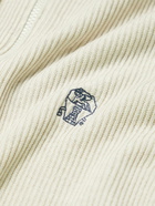 Brunello Cucinelli - Ribbed Cotton Zip-Up Hoodie - White