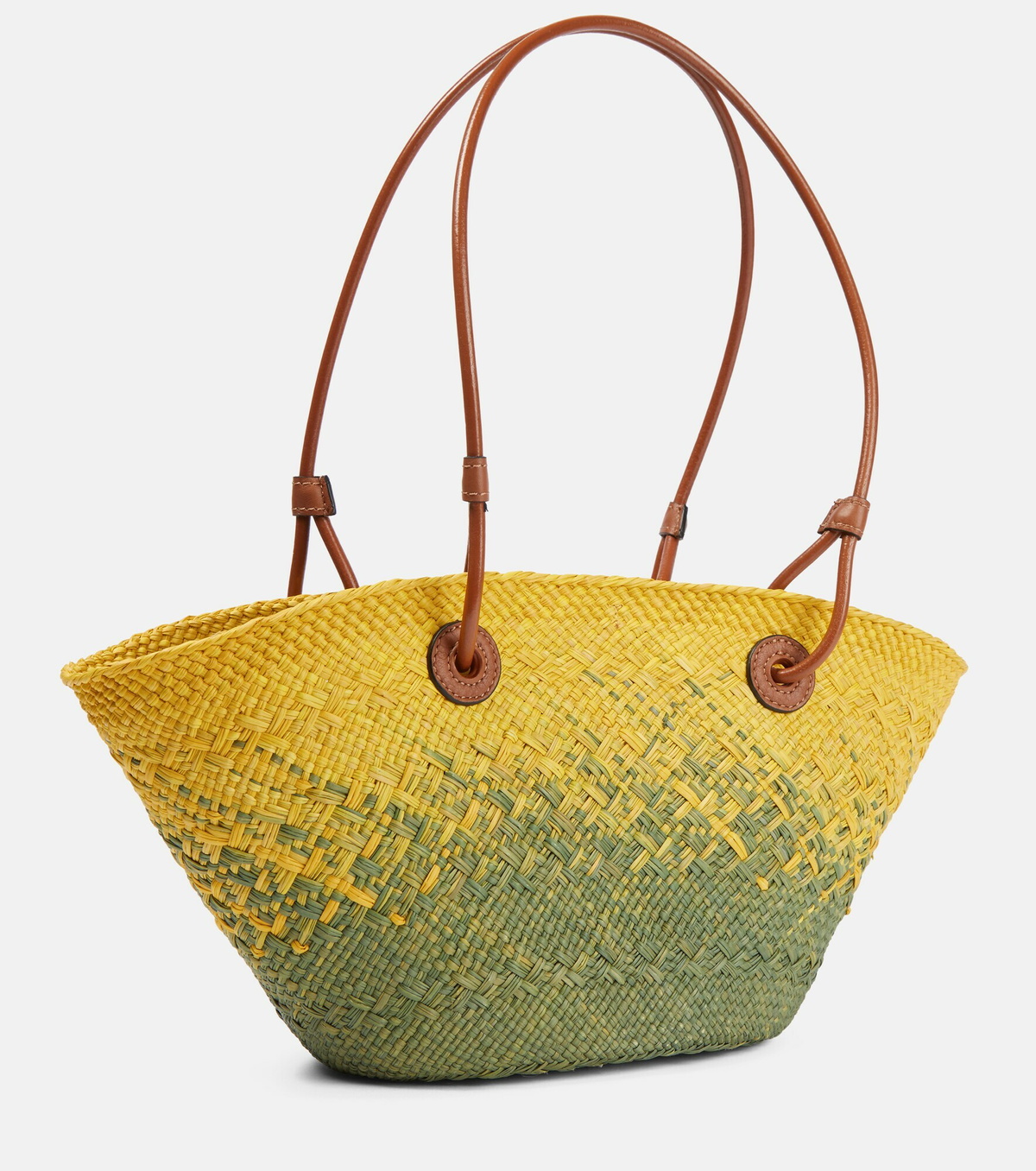 + Paula's Ibiza Anagram large leather-trimmed woven raffia tote