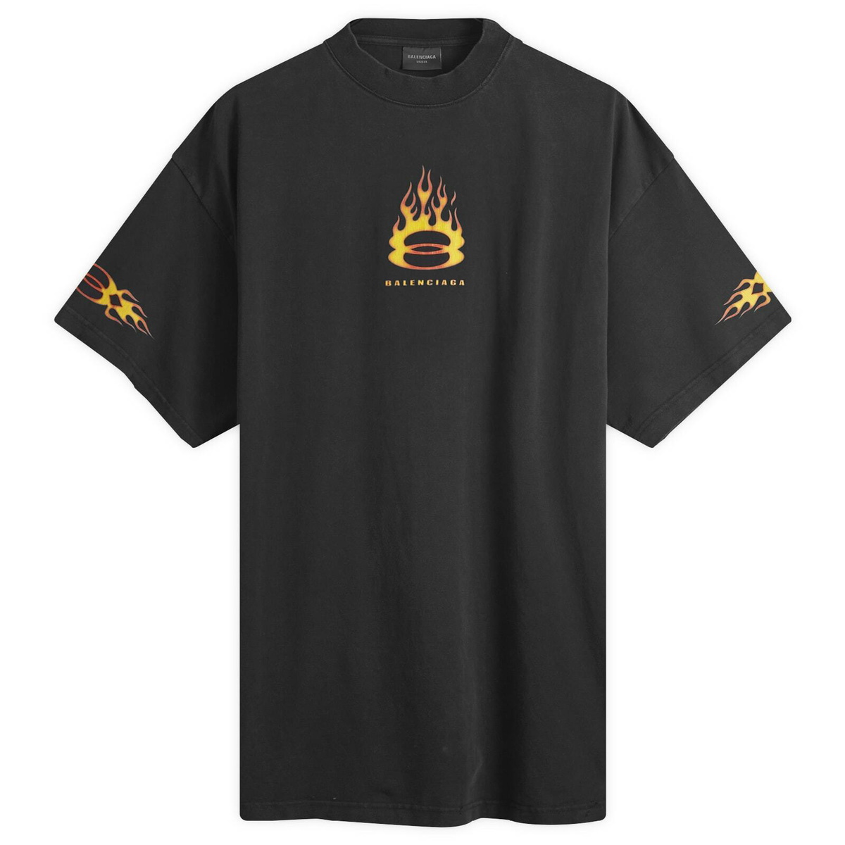関税込【BALENCIAGA】Flame Short Sleeve T Shirt Wash Black Balenciaga Men's Flame Short Sleeve T Shirt in Washed Out
