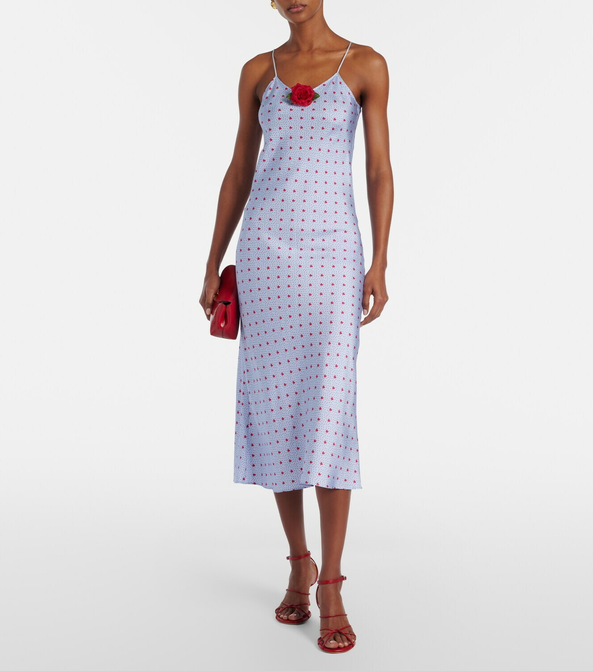 Rodarte Floral-appliqué printed silk slip dress