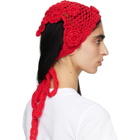 GANNI Red Cotton Crochet Head Scarf