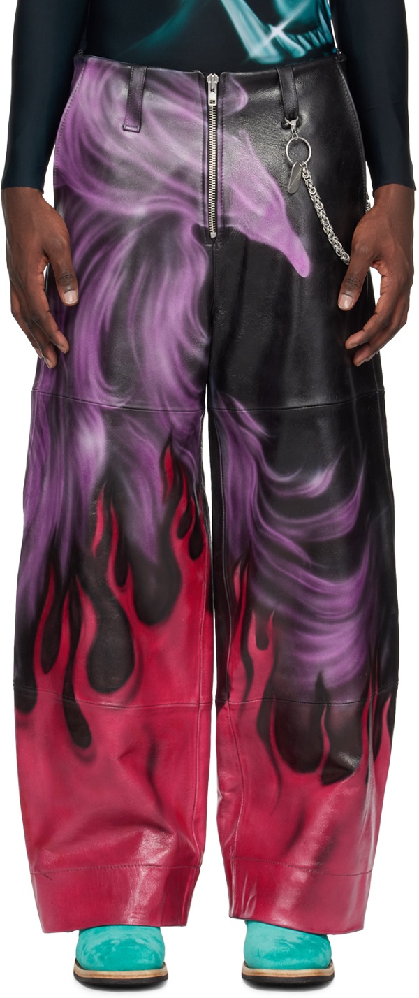 Gerrit Jacob SSENSE Exclusive Black & Purple Leather Pants