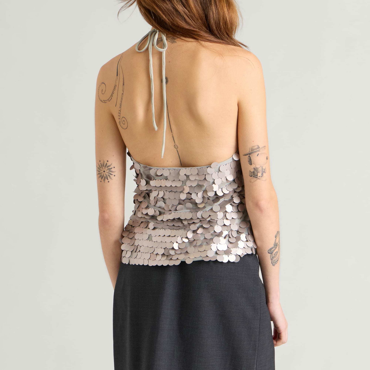 Hosbjerg Women's Delilah Sequin Top in Light Grey