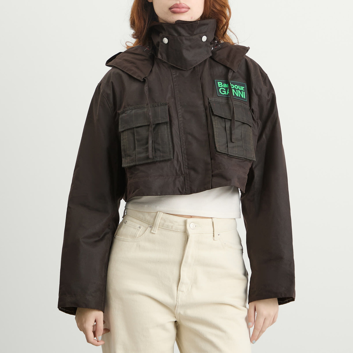Barbour x GANNI Tartan Peplum Waxed Jacket