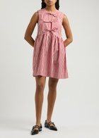 Ganni Striped Cotton Mini Dress Red And White