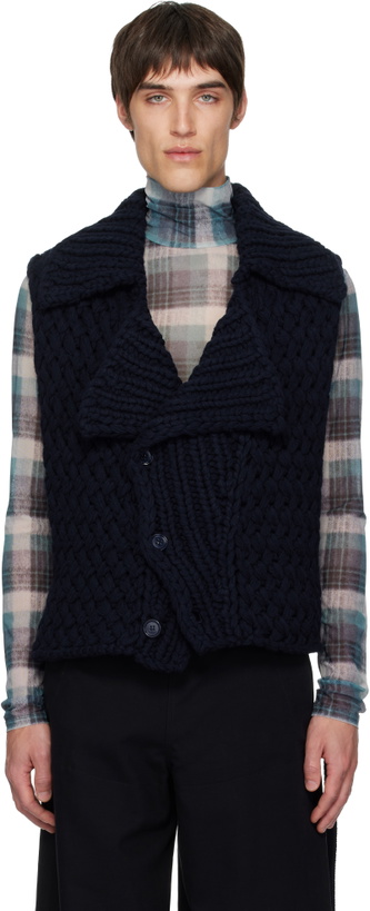 Photo: Dries Van Noten Navy Merino Wool Vest
