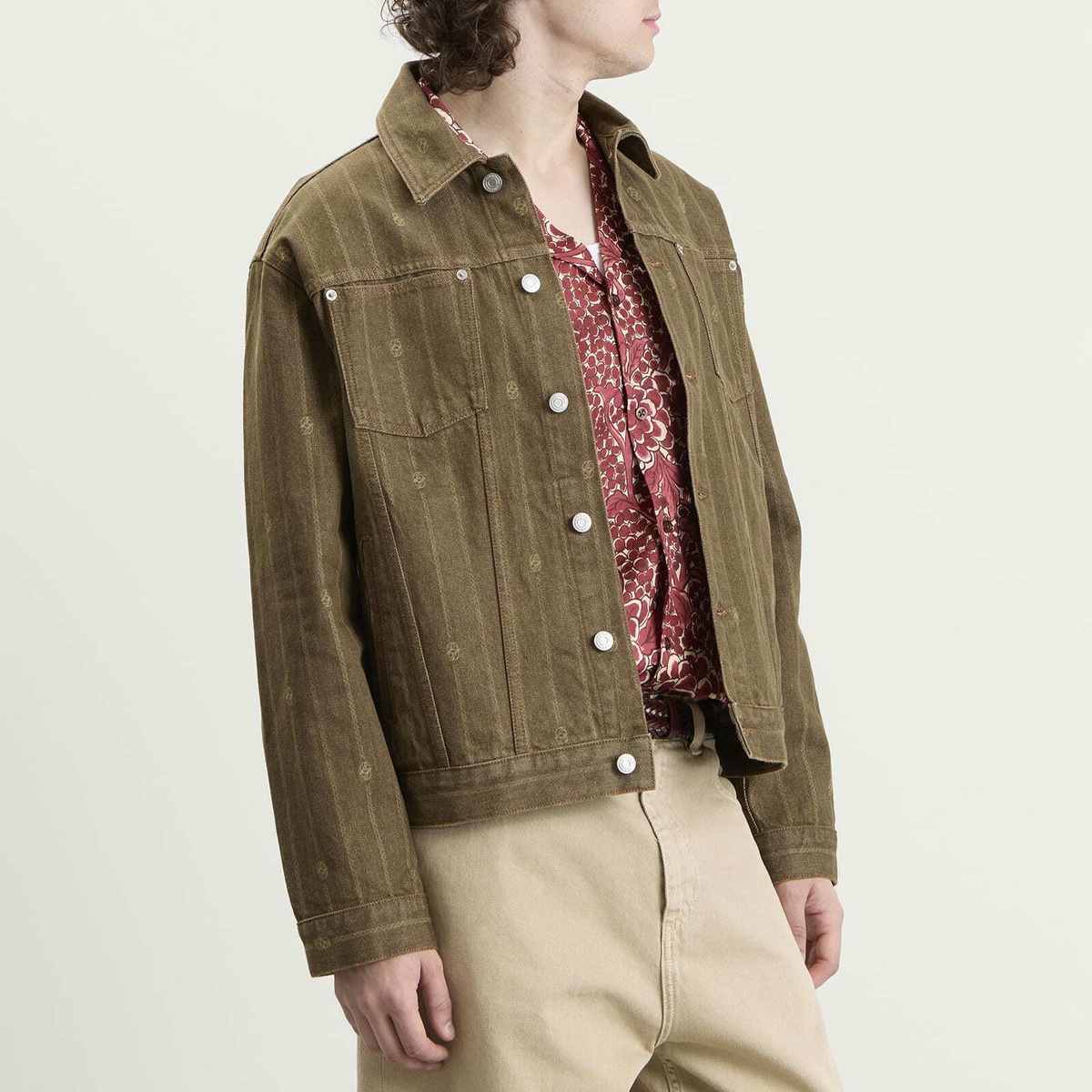 Drôle de Monsieur Men's Monogram Denim Jacket in Brown