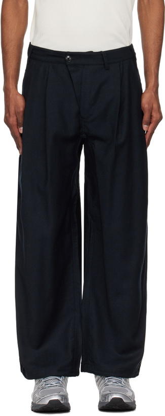 Photo: Maharishi Black 6058 Asymmetrical Wool Pleated Trousers