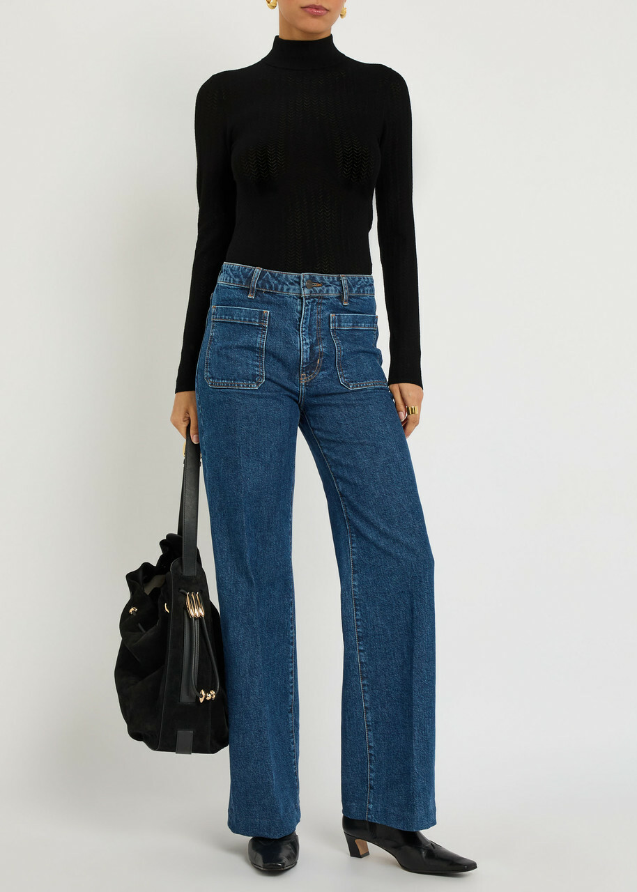Alice + Olivia Lanie Pointelle Knit top Black