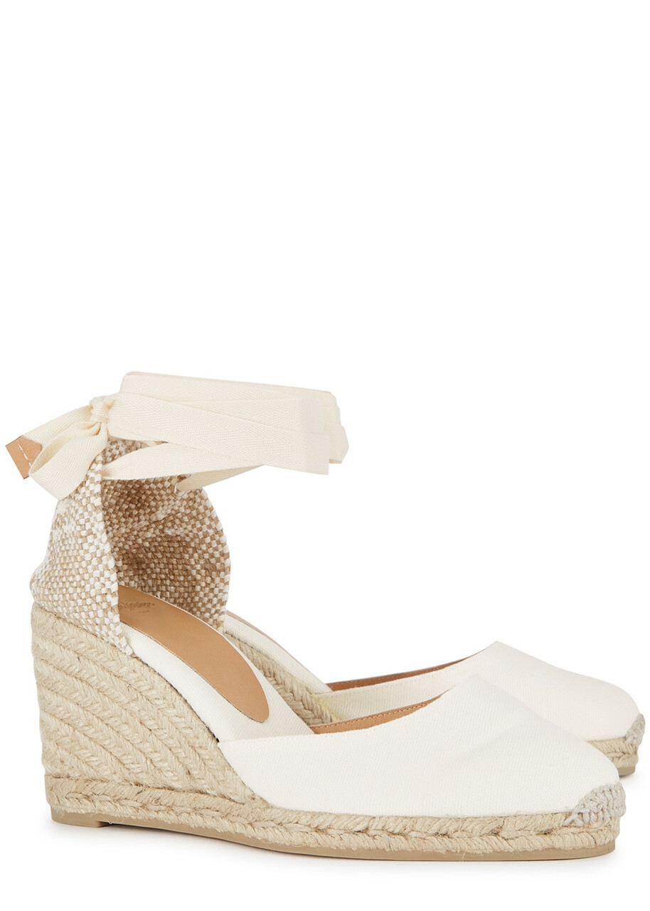 Castañer Carina 80 Canvas Wedge Espadrilles White Castaner