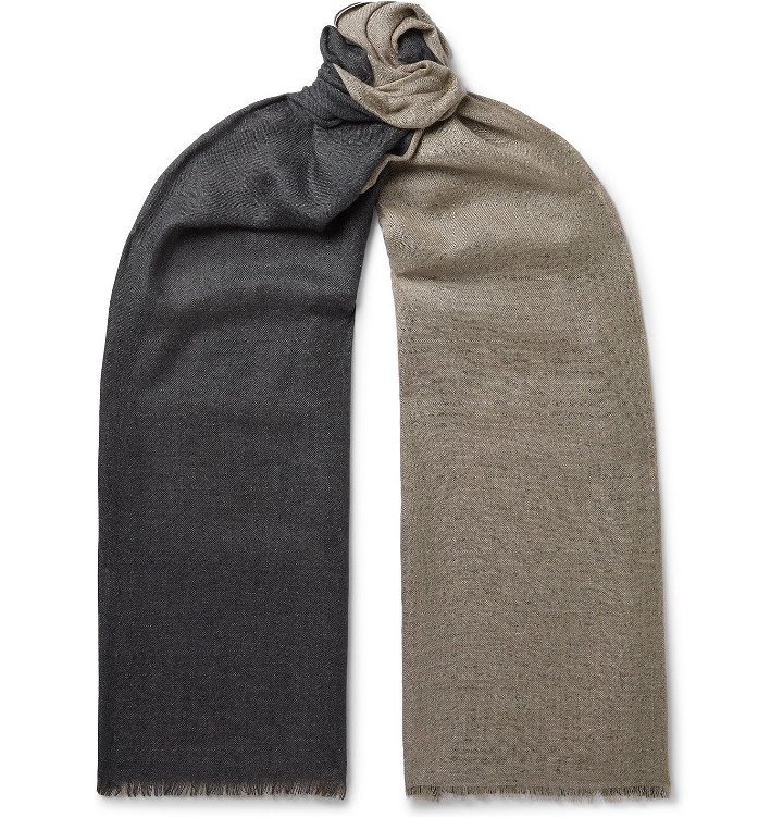 Photo: Loro Piana - Fringed Two-Tone Cashmere and Silk-Blend Scarf - Gray